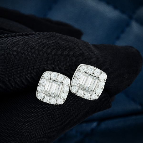 10MM Baguette Moissanite Stud Earrings 14K Gold - Image 2