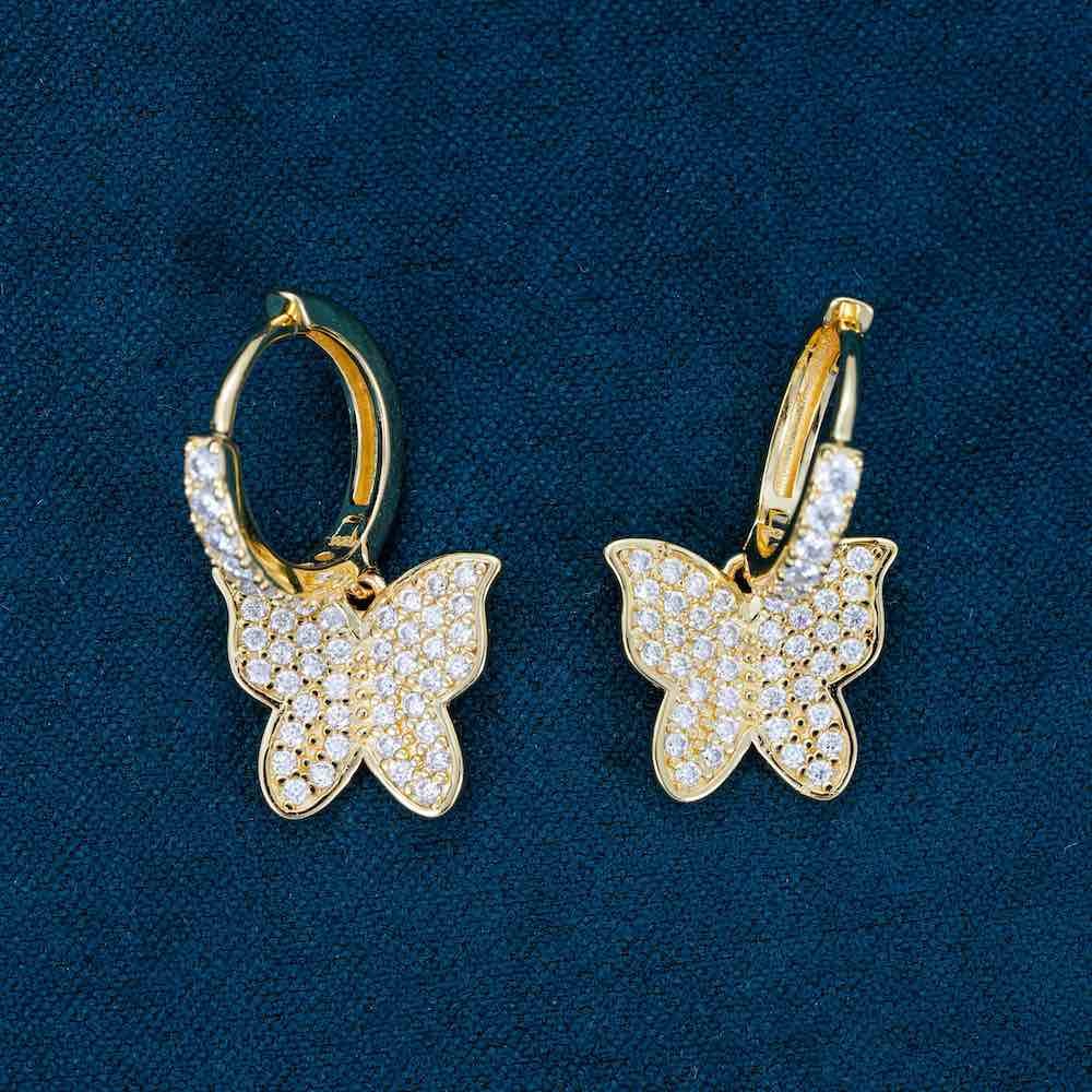 Moissanite Butterfly Earrings 14K Gold - Image 2