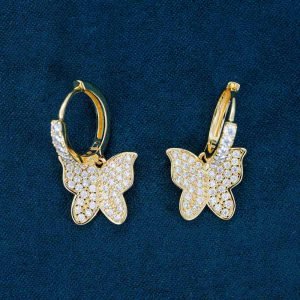 Moissanite Butterfly Earrings 14K Gold