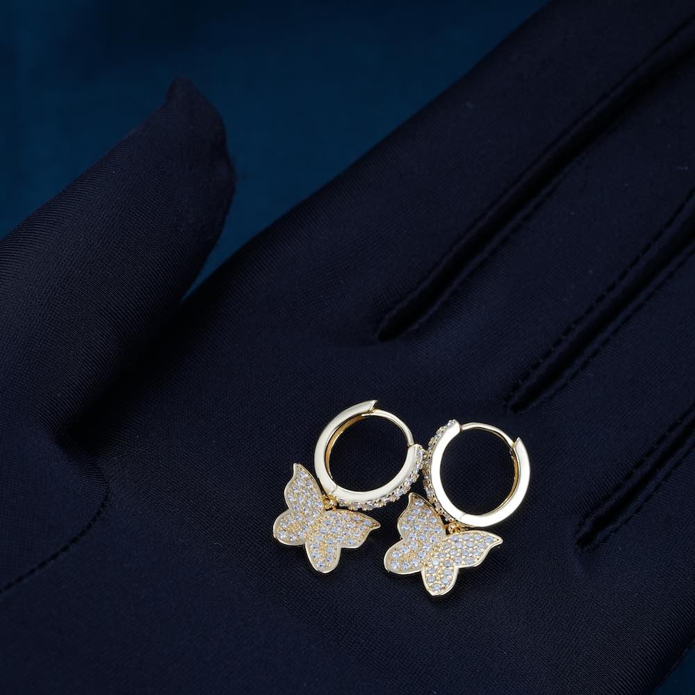 Moissanite Butterfly Earrings 14K Gold - Image 4