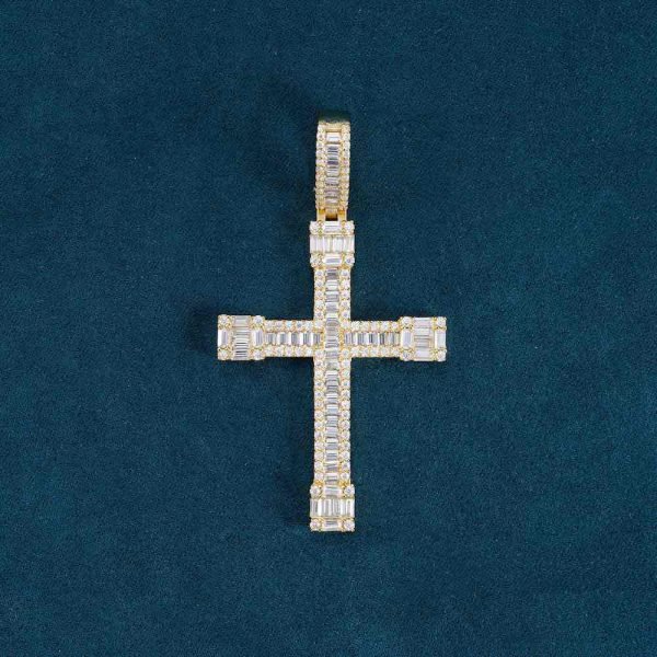 Emerald Cut Moissanite Cross Pendant 14K Gold - Image 2