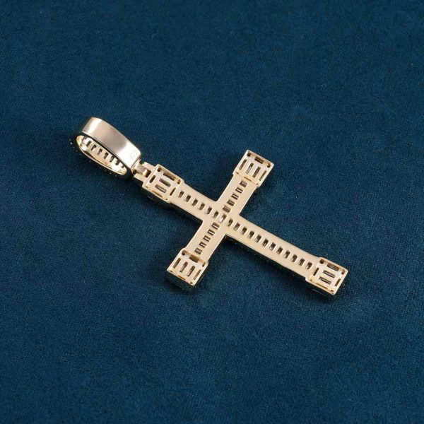 Emerald Cut Moissanite Cross Pendant 14K Gold - Image 3