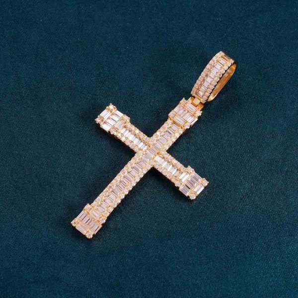 Emerald Cut Moissanite Cross Pendant 14K Gold - Image 4