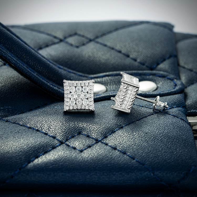 9MM Moissanite Square Cluster Earrings 14K Gold - Image 7