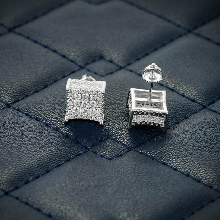 9MM Moissanite Square Cluster Earrings 14K Gold - Image 6