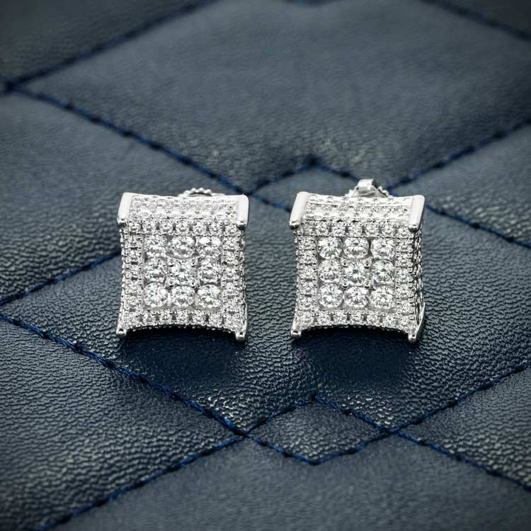 9MM Moissanite Square Cluster Earrings 14K Gold - Image 4