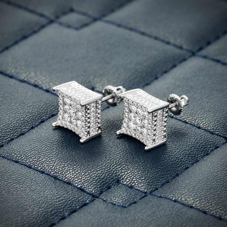 9MM Moissanite Square Cluster Earrings 14K Gold - Image 5