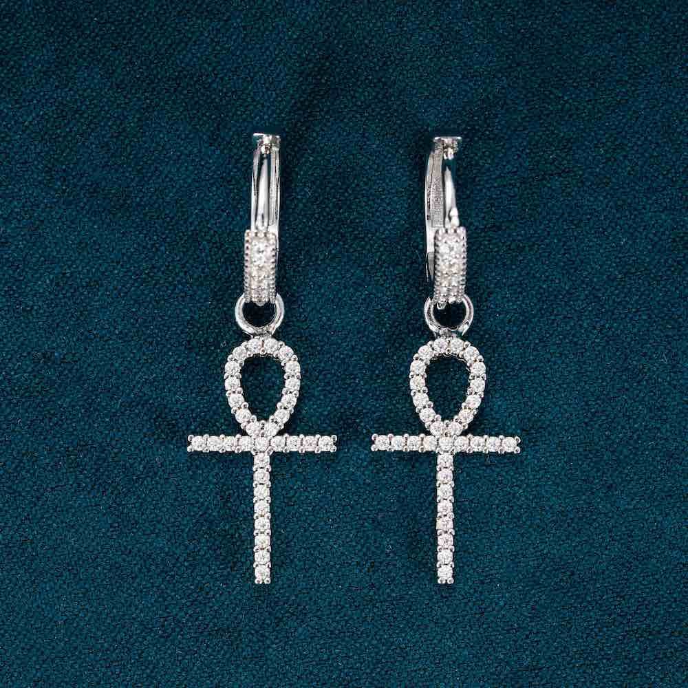 Moissanite Ankh Hoop Earrings 14K Gold - Image 2
