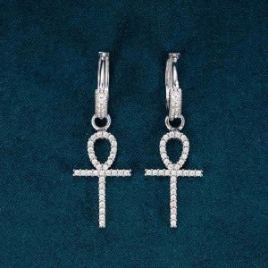 Moissanite Ankh Hoop Earrings 14K Gold