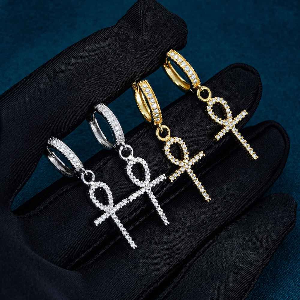 Moissanite Ankh Hoop Earrings 14K Gold - Image 5