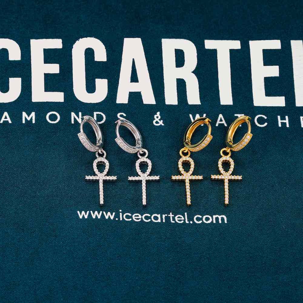 Moissanite Ankh Hoop Earrings 14K Gold - Image 6