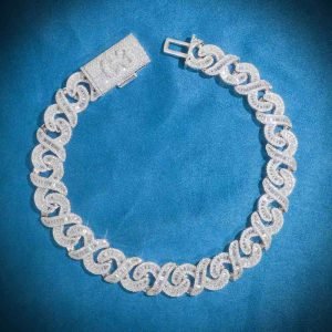 CUSTOM CLASP 20MM Moissanite Baguette Infinity Link Bracelet 14K Gold