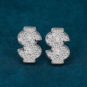 Moissanite Dollar Sign Earrings 14K Gold