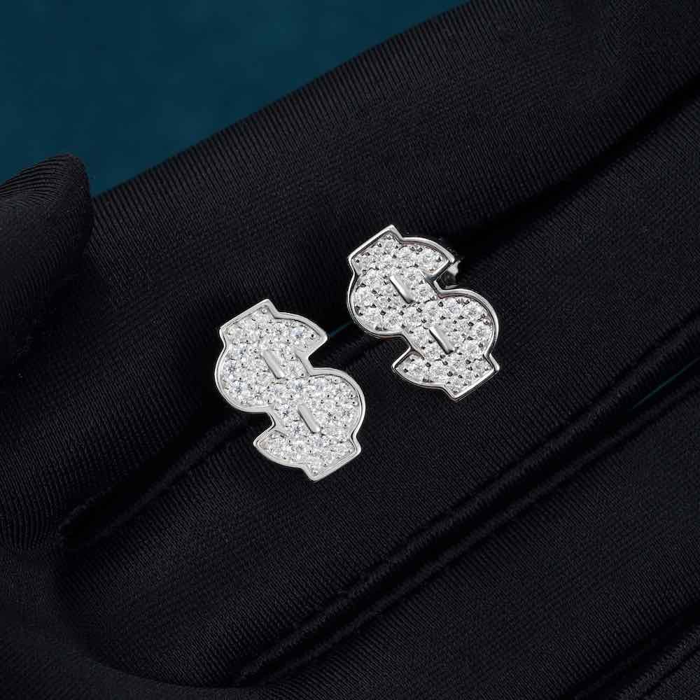 Moissanite Dollar Sign Earrings 14K Gold - Image 3