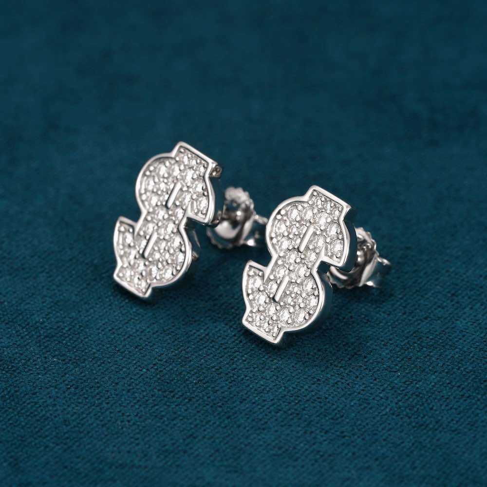Moissanite Dollar Sign Earrings 14K Gold - Image 5