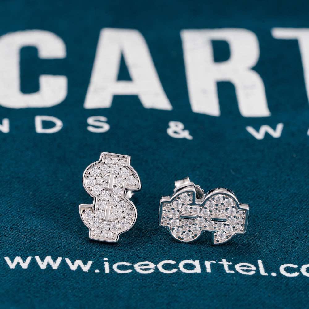 Moissanite Dollar Sign Earrings 14K Gold - Image 7