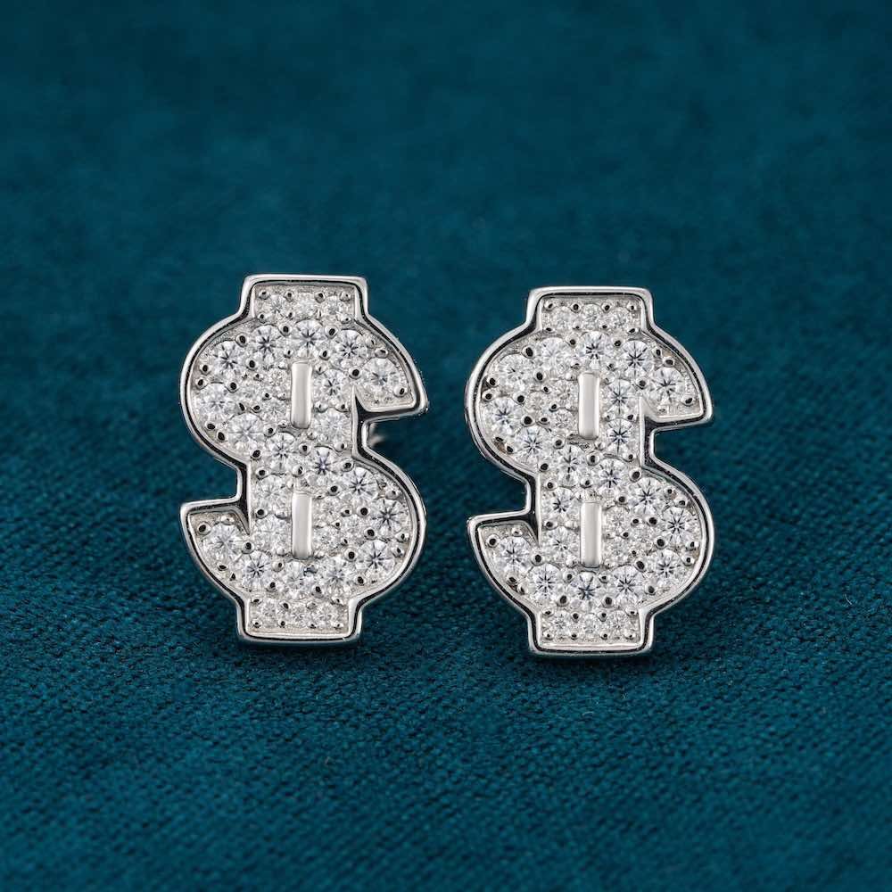 Moissanite Dollar Sign Earrings 14K Gold