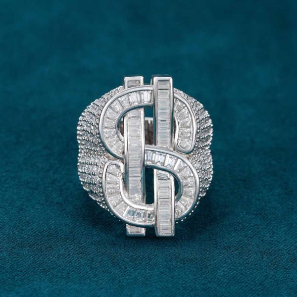 Dollar Sign Moissanite Baguette Ring 14k Gold - Image 2