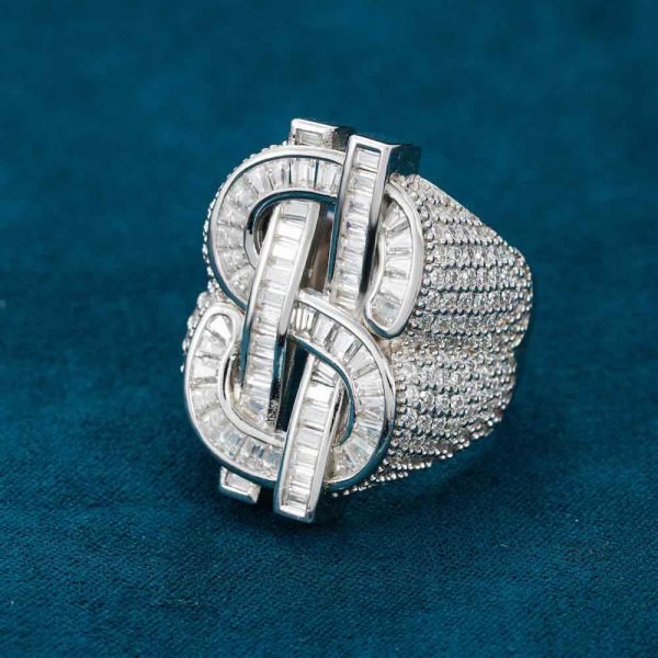 Dollar Sign Moissanite Baguette Ring 14k Gold - Image 6