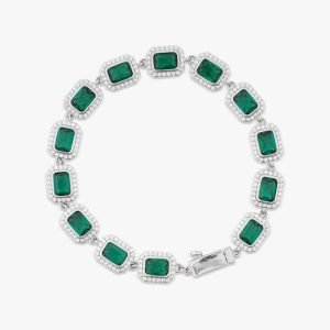 Green Baguette Halo Moissanite Bracelet