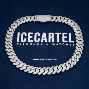 3 Row 20MM Prong Moissanite Cuban Link Chain 14K Gold