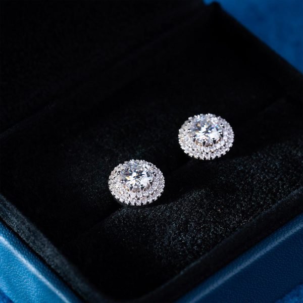 11MM Double Halo Moissanite Stud Earrings 14K Gold - Image 4
