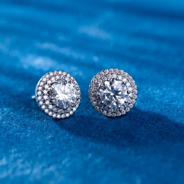 11MM Double Halo Moissanite Stud Earrings 14K Gold - Image 2