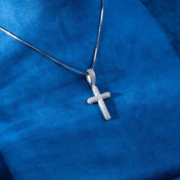 Moissanite 2-Row Cross Pendant 14K Gold - Image 3