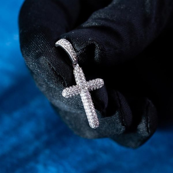 Moissanite 2-Row Cross Pendant 14K Gold - Image 4