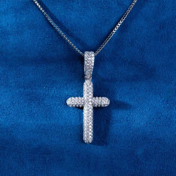 Moissanite 2-Row Cross Pendant 14K Gold - Image 2