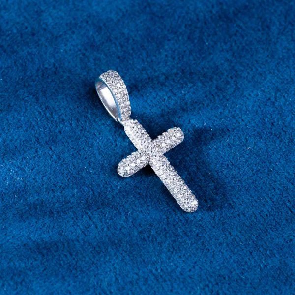 Moissanite 2-Row Cross Pendant 14K Gold - Image 6