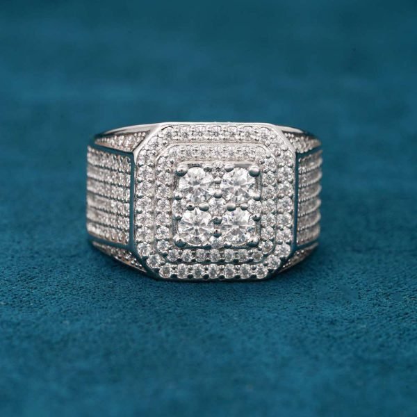Moissanite Triple Halo Signet Ring 14K Gold - Image 2