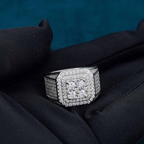 Moissanite Triple Halo Signet Ring 14K Gold - Image 4