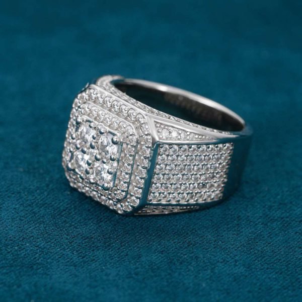 Moissanite Triple Halo Signet Ring 14K Gold - Image 6