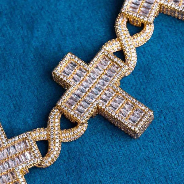30MM Moissanite Cross Infinity Link Chain 14K Gold - Image 9
