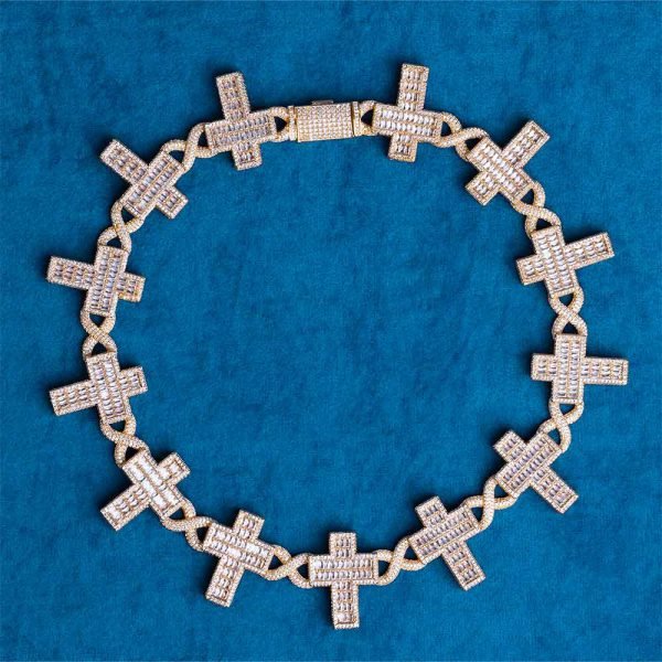 30MM Moissanite Cross Infinity Link Chain 14K Gold - Image 7