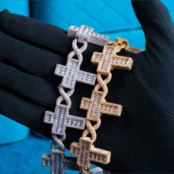 30MM Moissanite Cross Infinity Link Chain 14K Gold - Image 5