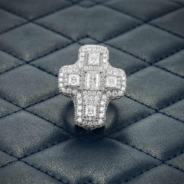 Moissanite Baguette Cross Ring 14K Gold - Image 4