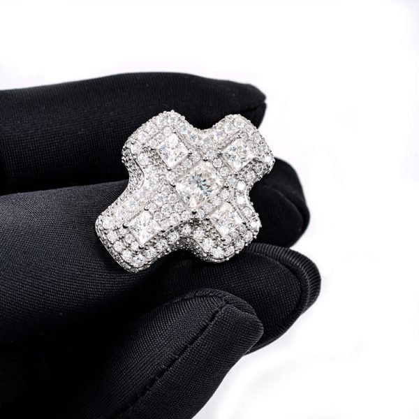 Moissanite Baguette Cross Ring 14K Gold - Image 2