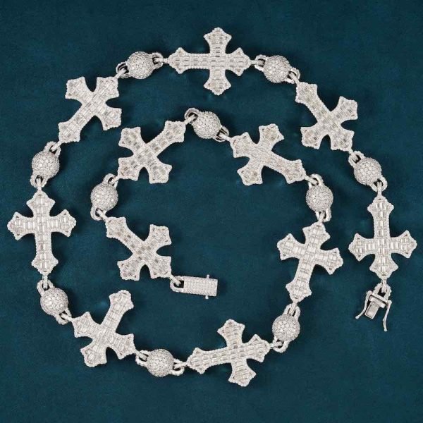 Moissanite Baguette Cross Custom Link Chain 14k Gold - Image 2