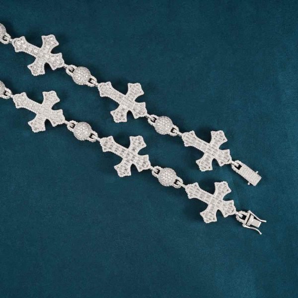 Moissanite Baguette Cross Custom Link Chain 14k Gold - Image 5