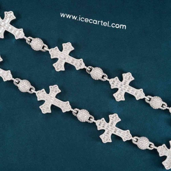 Moissanite Baguette Cross Custom Link Chain 14k Gold - Image 7