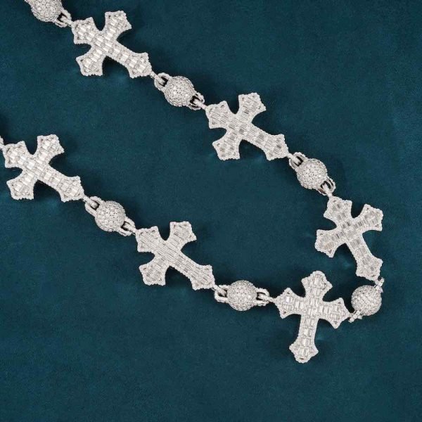 Moissanite Baguette Cross Custom Link Chain 14k Gold - Image 6