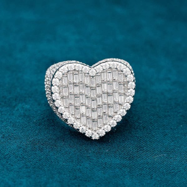 Moissanite Baguette Heart Signet Ring 14K Gold - Image 2