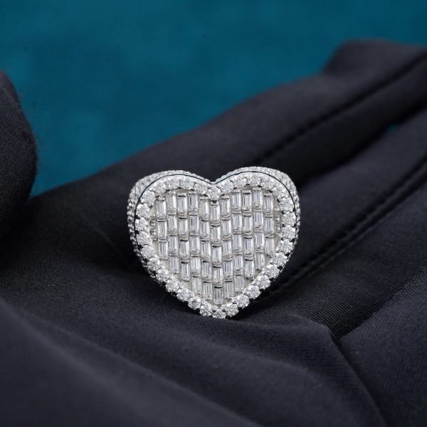 Moissanite Baguette Heart Signet Ring 14K Gold - Image 5