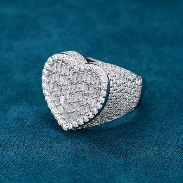 Moissanite Baguette Heart Signet Ring 14K Gold - Image 7