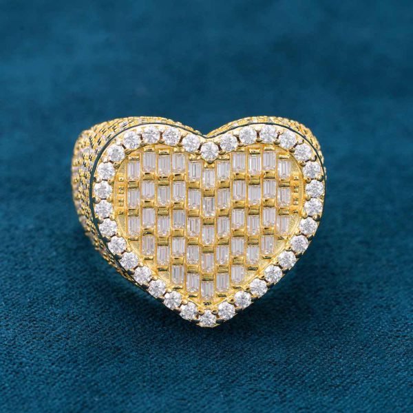 Moissanite Baguette Heart Signet Ring 14K Gold - Image 3