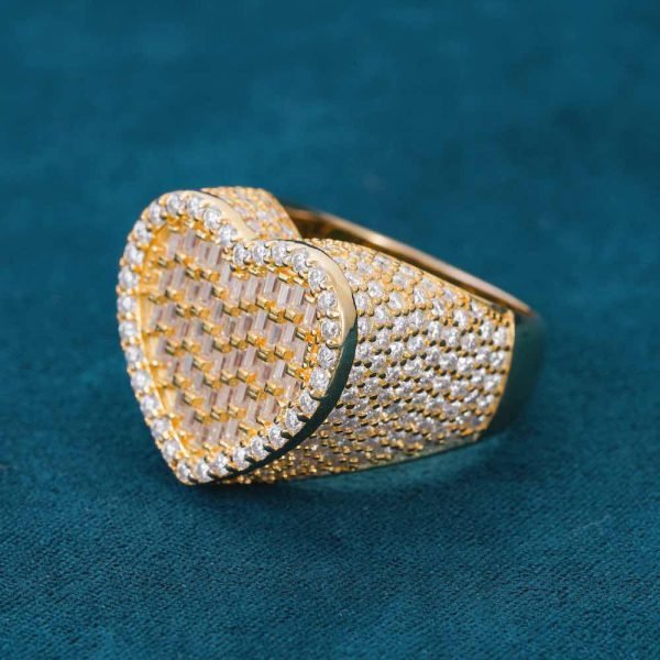 Moissanite Baguette Heart Signet Ring 14K Gold - Image 12