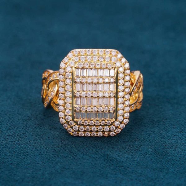 Moissanite Signet Miami Cuban Link Ring 14K Gold - Image 2