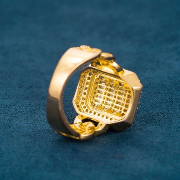 Moissanite Signet Miami Cuban Link Ring 14K Gold - Image 3